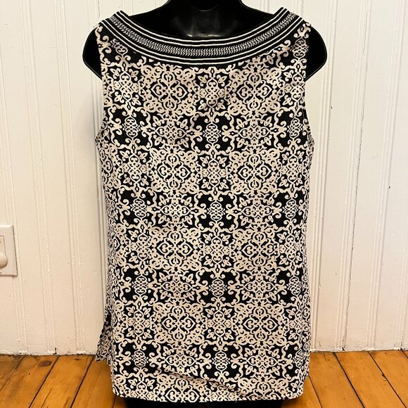 Susan Bristol Linen Blend Embroidered Sleeveless Blouse, Size Medium - Picture 6 of 11